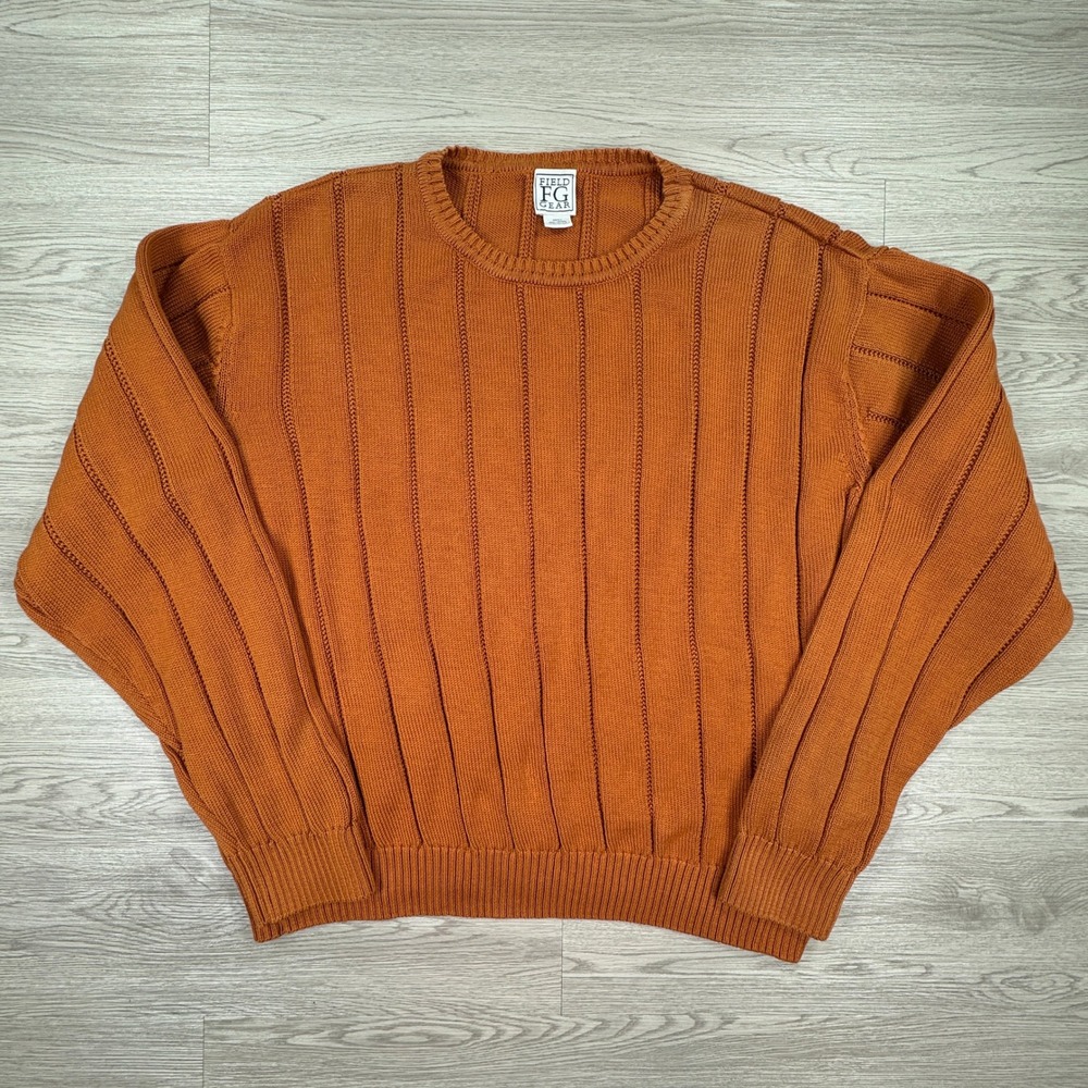 Field Gear Men's Crewneck Sweater Orange XXXL 100% Cotton Ribbed Knit Pullover